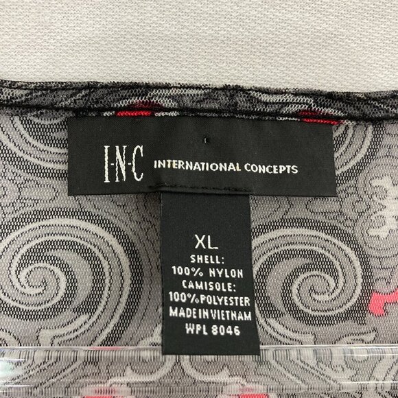 INC International Concepts Colorful Paisley Mesh Lace Up Stretch Blouse XL Boho - Picture 2 of 9